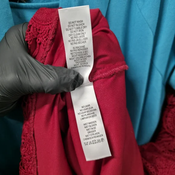 16W RED Adrianna Papell Dress Crochet Lace Midi Chiffon Slit Sleeves Lined - Picture 6 of 6